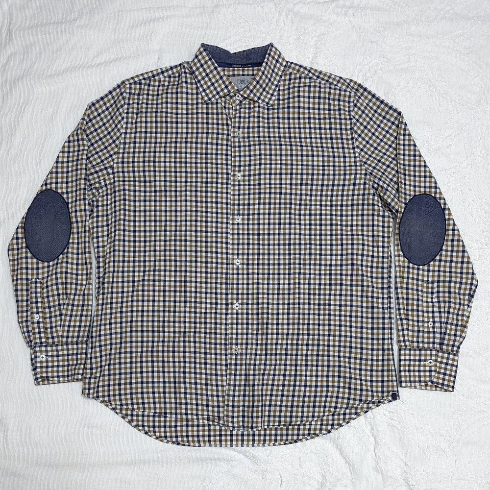 Boggi Milano Men's Woven Long Sleeve Button-up Shirt 3XL Gingham Cotton